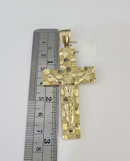 10K Yellow Gold Rope Chain Jesus Cross Pendant Set 8mm Men's Necklace 20–30 Inch Diamond Cut Religious Jewelry