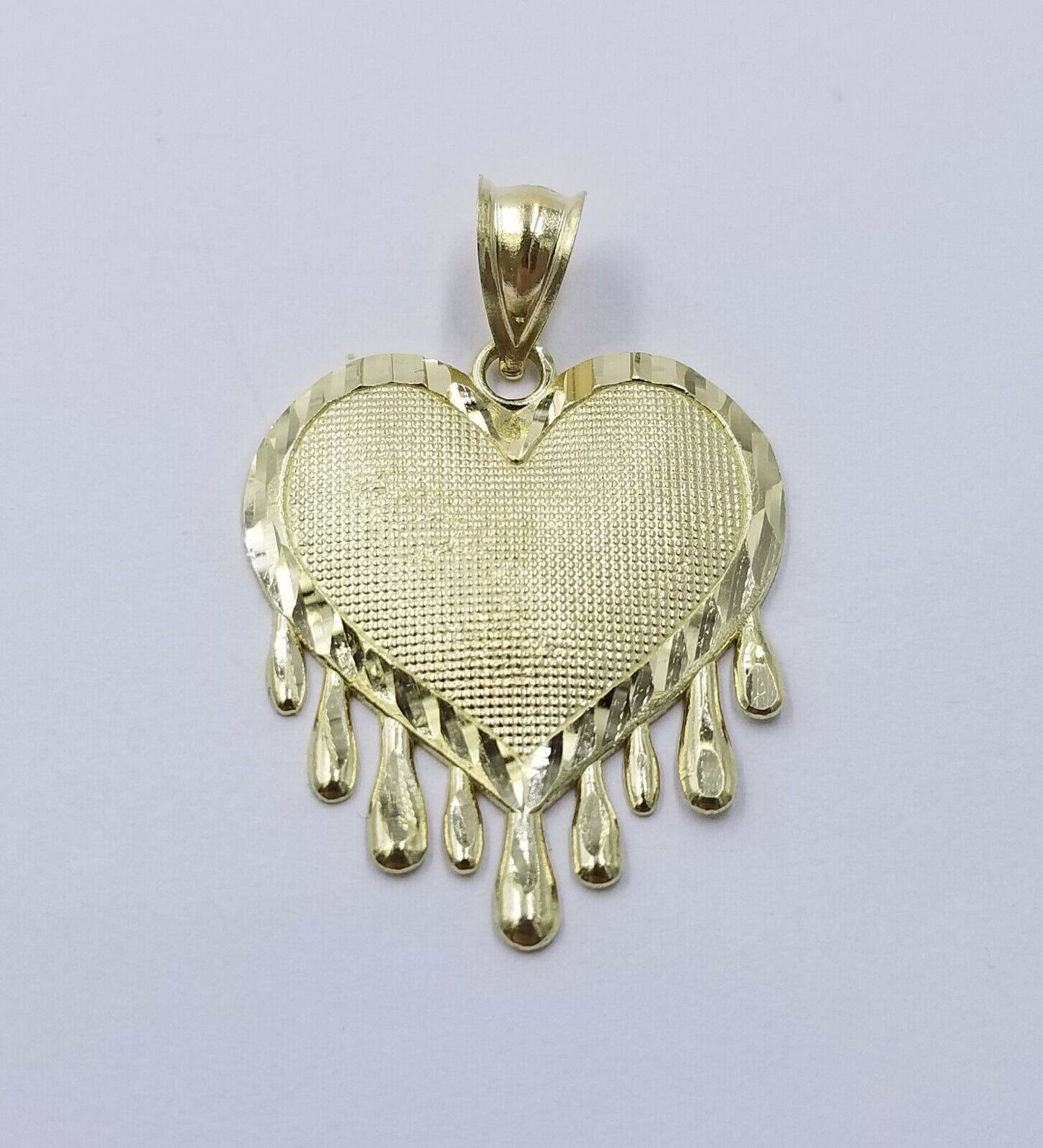 Real 10k Yellow Gold Charm Pendant Dripping heart w/ Franco Chain 18" 2mm ladies