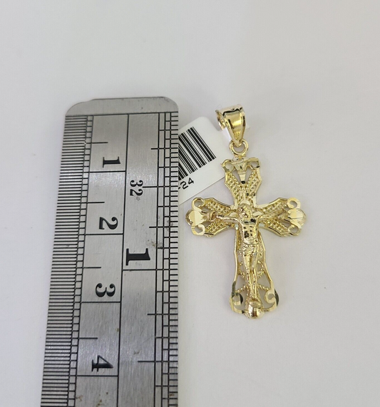 10k Solid Rope Chain 3mm Jesus Cross Pendant Charm Necklace SET 18-24 in
