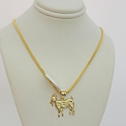 Real 10k Gold Chain Pendant SET Franco Necklace GOAT Charm 2.5mm 18"-24 Inch