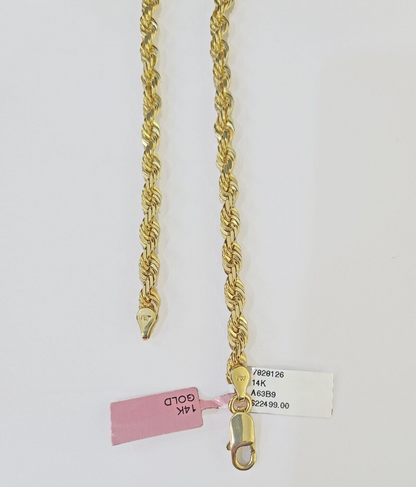 Real 14k Yellow Gold necklace Rope Chain 5mm 22 inch Diamond cut Genuine Solid
