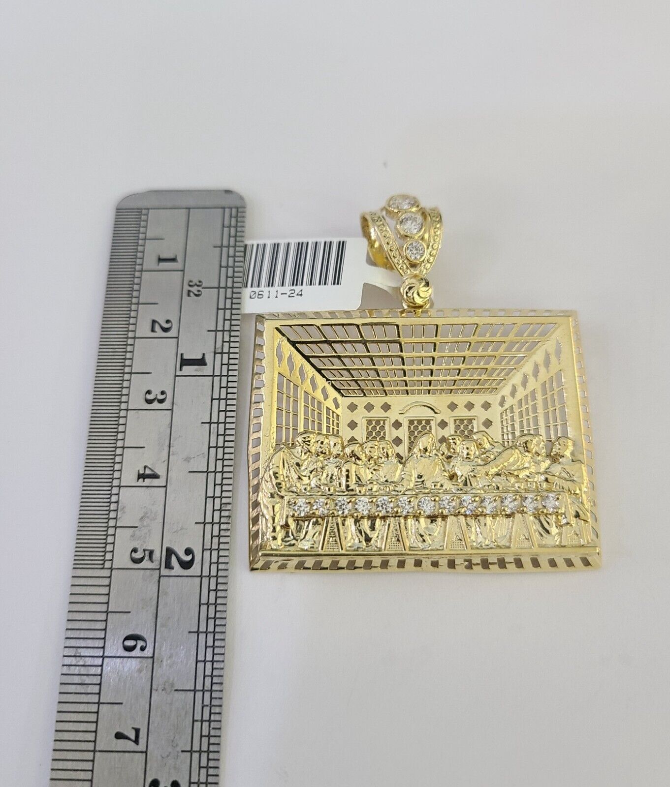 Real 10K Gold Franco Chain Last Supper Pendant Charm Necklace 20"-26" 5mm Gold SET
