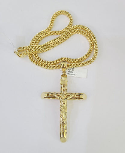 Detailed 5mm Franco chain with gold INRI Jesus cross pendant design