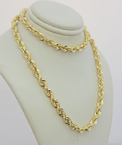 Real 10k Gold Necklace 6mm Rope 30 Inch Diamond Cut Solid 10kt Chain For mens