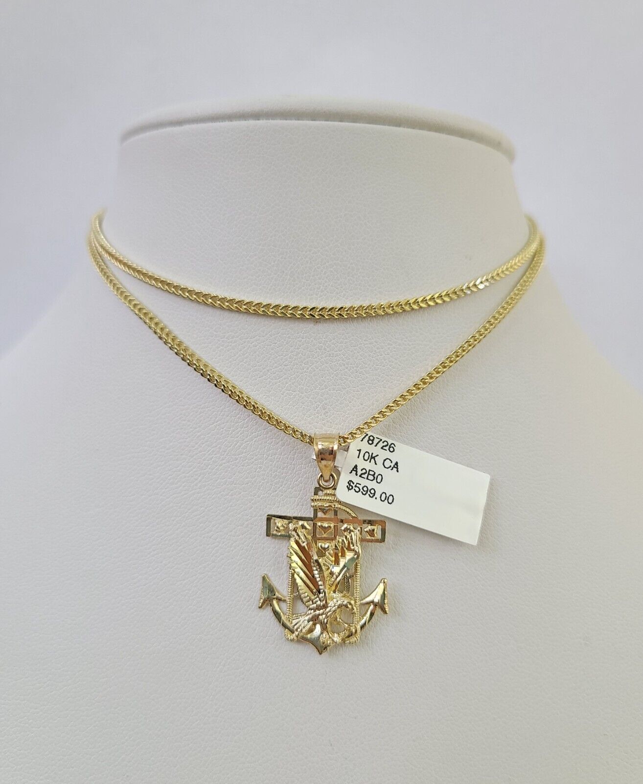 Luxury 10K gold Franco chain necklace with eagle anchor charm