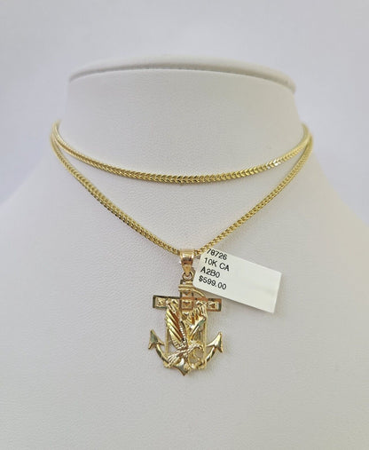 Luxury 10K gold Franco chain necklace with eagle anchor charm