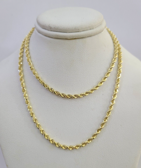 14k Solid Rope Chain Necklace 3mm 18"-28" Inch Yellow Gold Men Women 14Kt