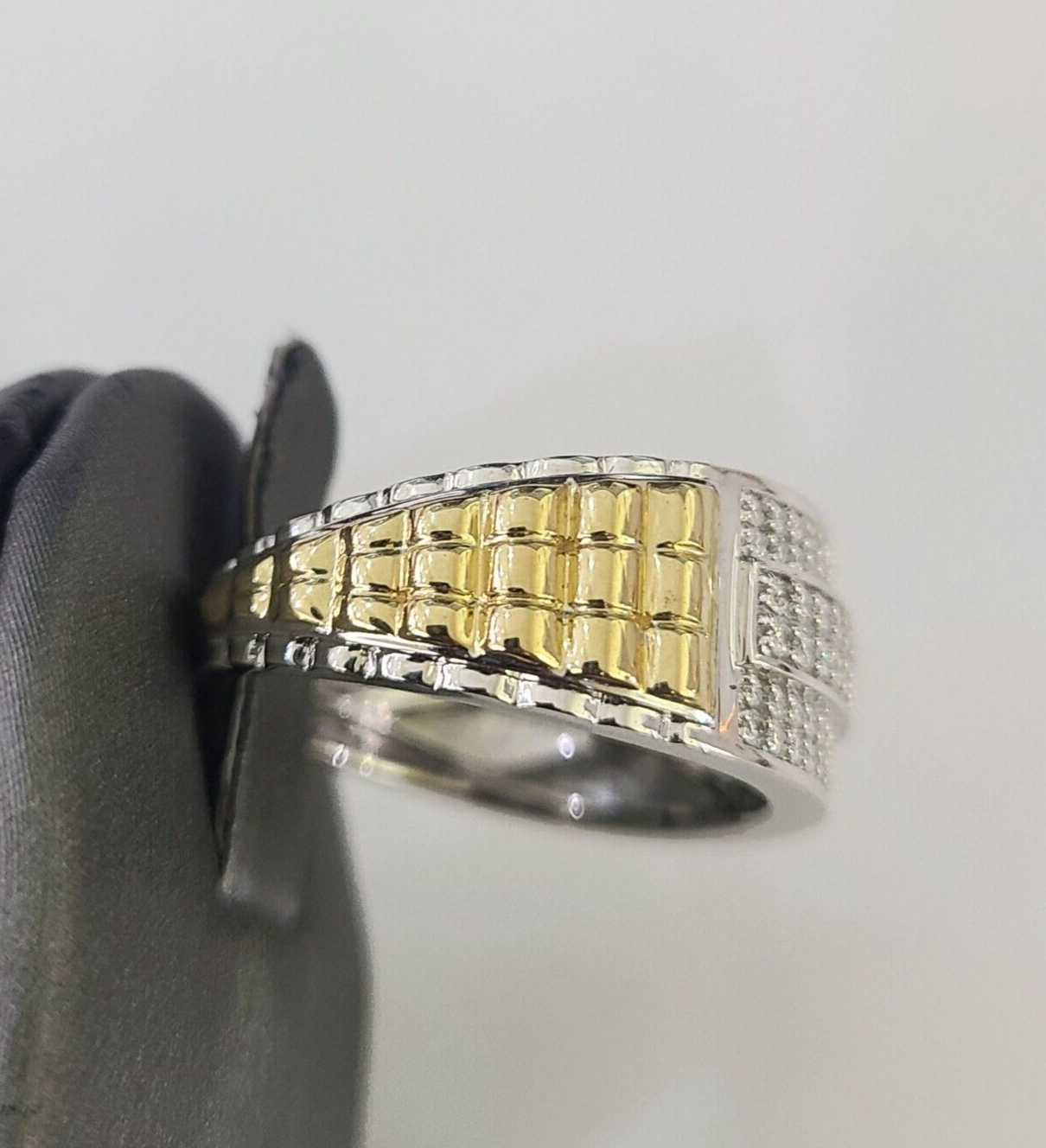 Real 10k Diamond Mens Ring Band Yellow Gold Casual Genuine Natural Wedding