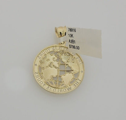 Real 10k Gold Chain Pendant SET World's Your Charm Miami Cuban Link Necklace 22"