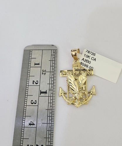 Front view of eagle anchor pendant necklace in 10K gold with Franco chain