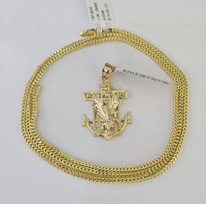 Detailed 2mm Franco chain with gold eagle anchor pendant design