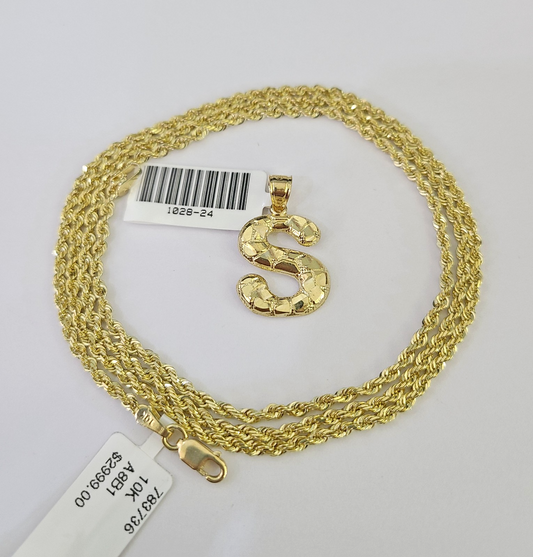 S initial pendant on rope chain