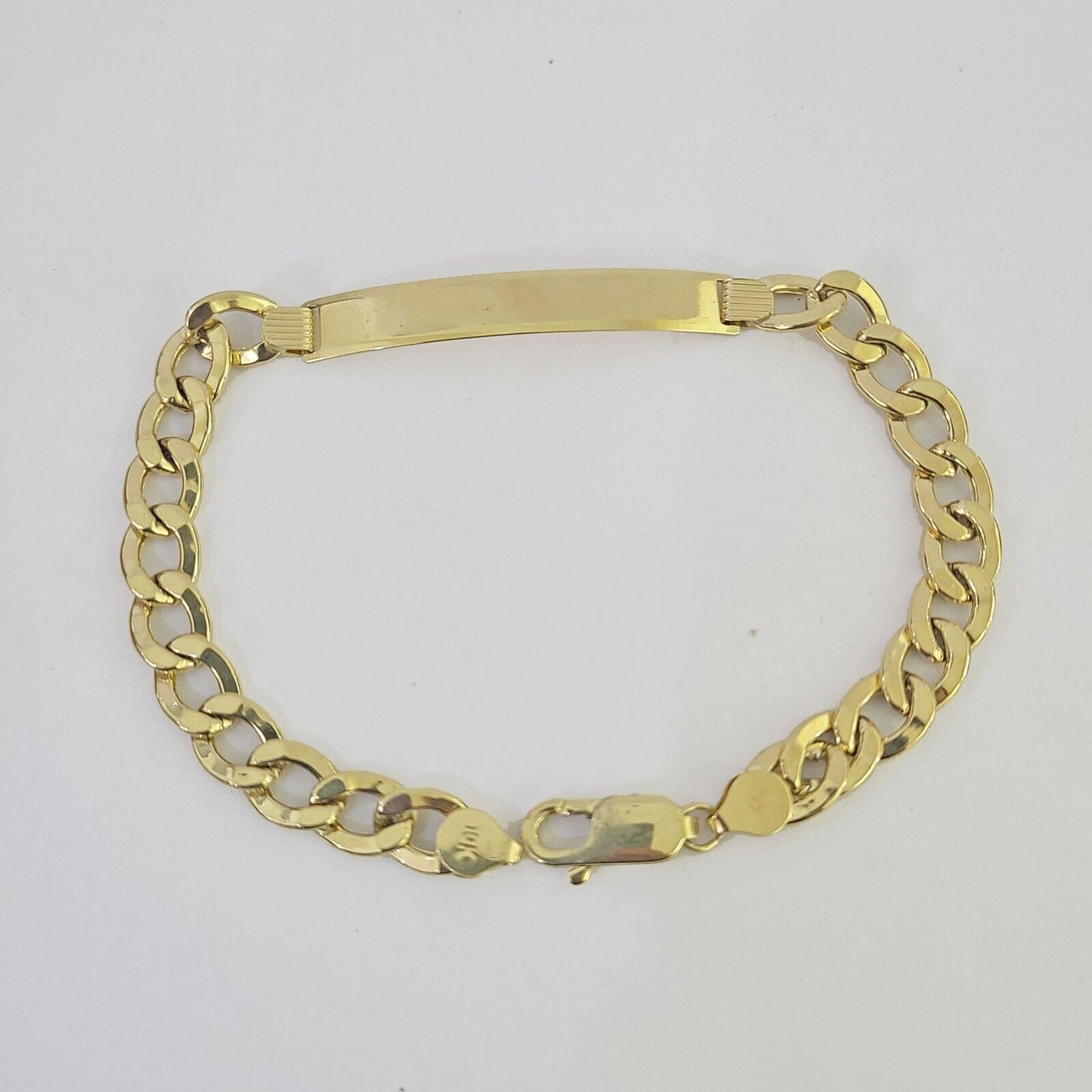 Side view of 10K Yellow Gold Cuban Link ID Bracelet with Lobster Clasp