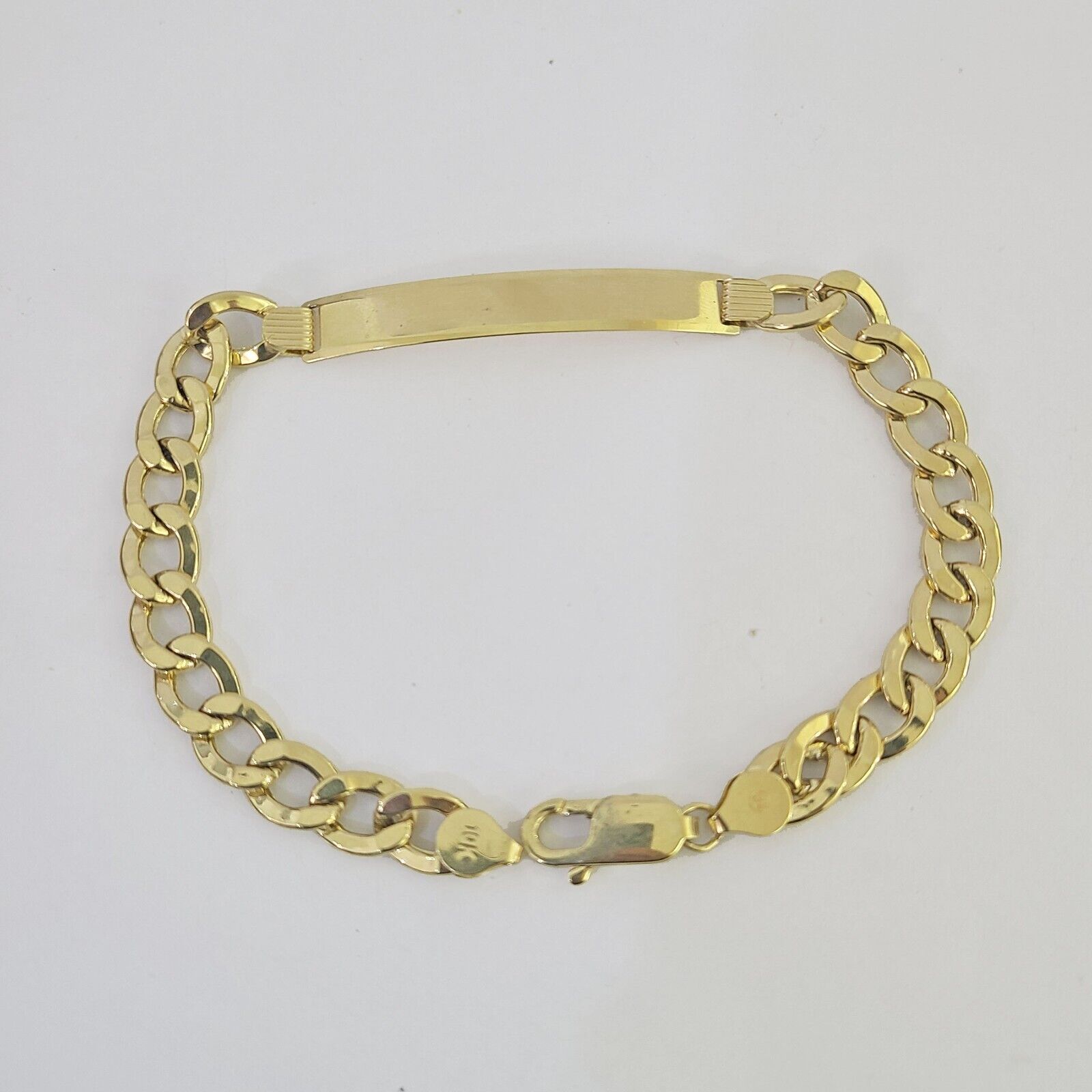 Side view of 10K Yellow Gold Cuban Link ID Bracelet with Lobster Clasp