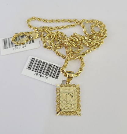 10k Gold Initial T Charm Rope Chain 16"-26" 2.5mm SET Necklace Alphabet Pendant