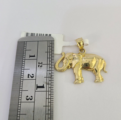 10k Solid Gold Cuban Curb Chain Elephant Pendant 2mm 18"-24" SET Necklace