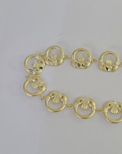 Real 10K Love Claddagh Friendship Bracelet 11mm 7 Inches 10kt Yellow Gold
