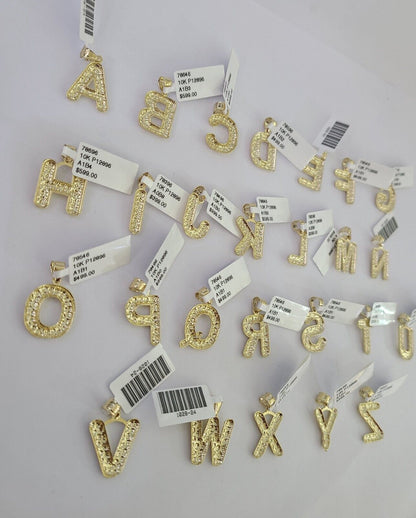 10k Yellow Gold Initials Charm Pendant A-Z Nugget Alphabets Men Women Real