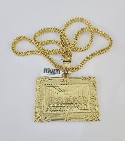 Close-up detailed view of 10K yellow gold Last Supper pendant charm