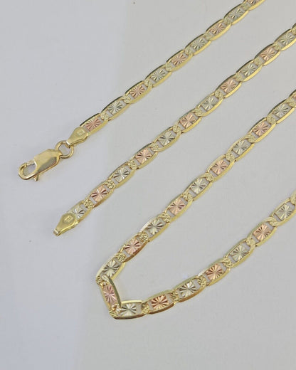 14k Valentino Chain Trio Gold Necklace Women's Link 24" inches 4mm Diamond Cuts