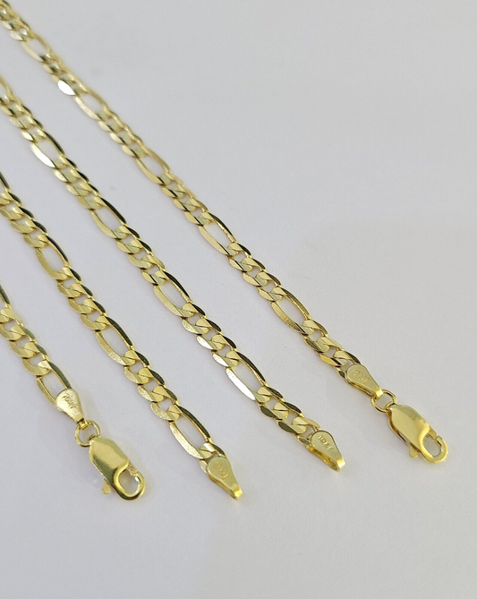 10K Solid Figaro Link Chain Necklace Yellow Gold 4mm 20" 22" 24" 10kt
