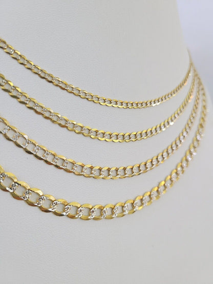 10k Gold Cuban Curb Necklace Chain 3mm-6mm 18-28 Inches 10kt Yellow Diamond Cuts