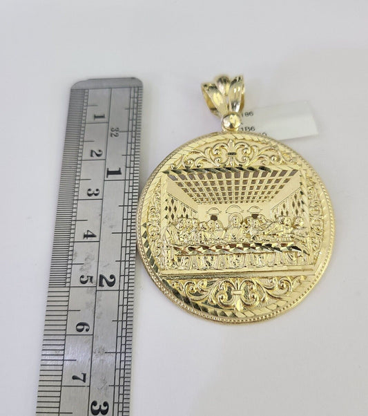 10k gold solid Cuban curb link chain necklace with Last Supper charm by Reva Jeweler