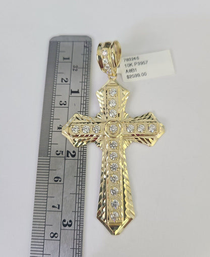 10k Solid Rope Chain Jesus Cross Charm Set 4mm 20"-28" Necklace Gold Yellow
