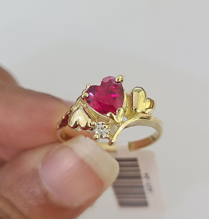 Real 10k Yellow Gold Hearts Ring For Ladies 10Kt Genuine All Sizes