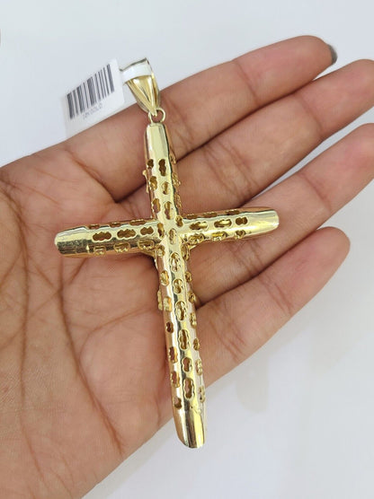 10K gold Franco chain necklace with INRI Jesus cross pendant charm (20–26 inch, 5mm) by Reva Jeweler