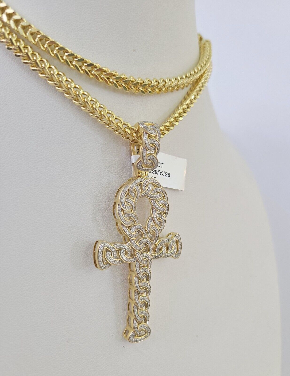 Polished 10K gold Jesus cross pendant necklace with diamond accents