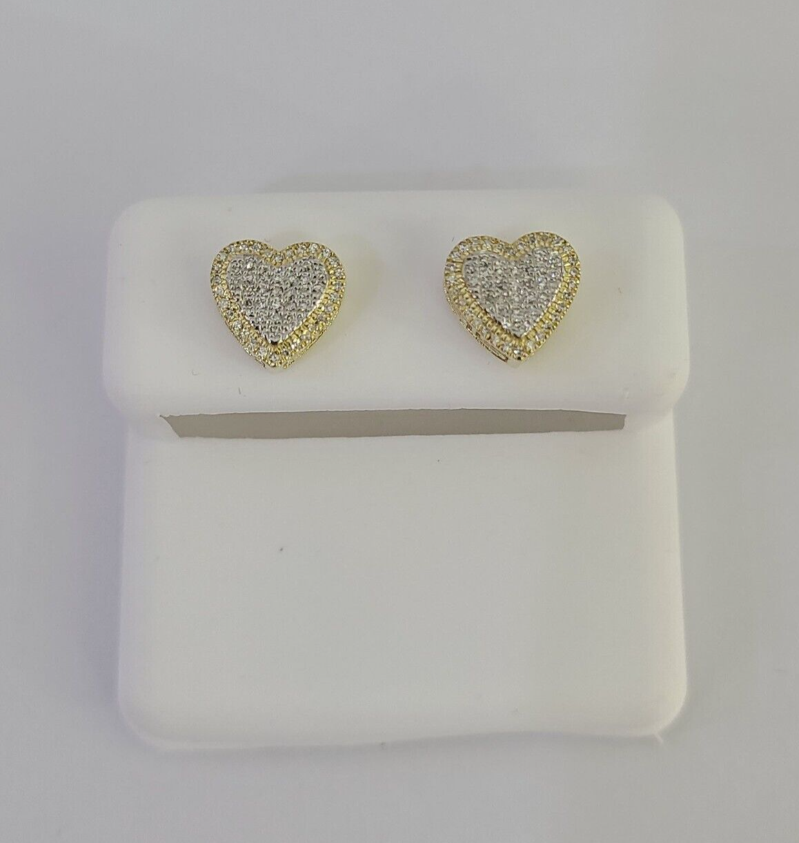 10k Heart Diamond Earrings Real Screw-Back Ladies / Women Studs Yellow Gold