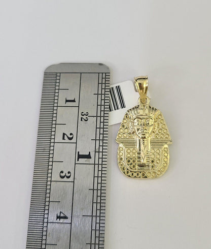 10K Gold Miami Cuban Chain Pharaoh 18"-28" 3mm REAL Pendant Necklace SET