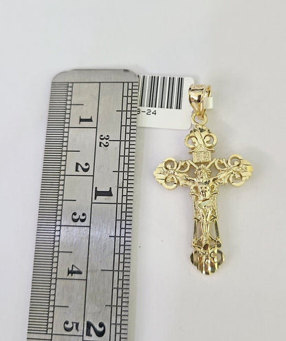 Luxury 10K gold Franco chain necklace with Jesus cross pendant by Reva Jeweler