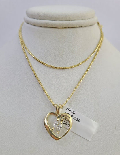 10K Solid Franco Chain Heart Pendant Charm Necklace 16"-22" 1mm Gold Ladies