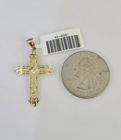 10k Solid Rope Chain 2mm Jesus Cross Pendant Charm Necklace SET 18-24 in