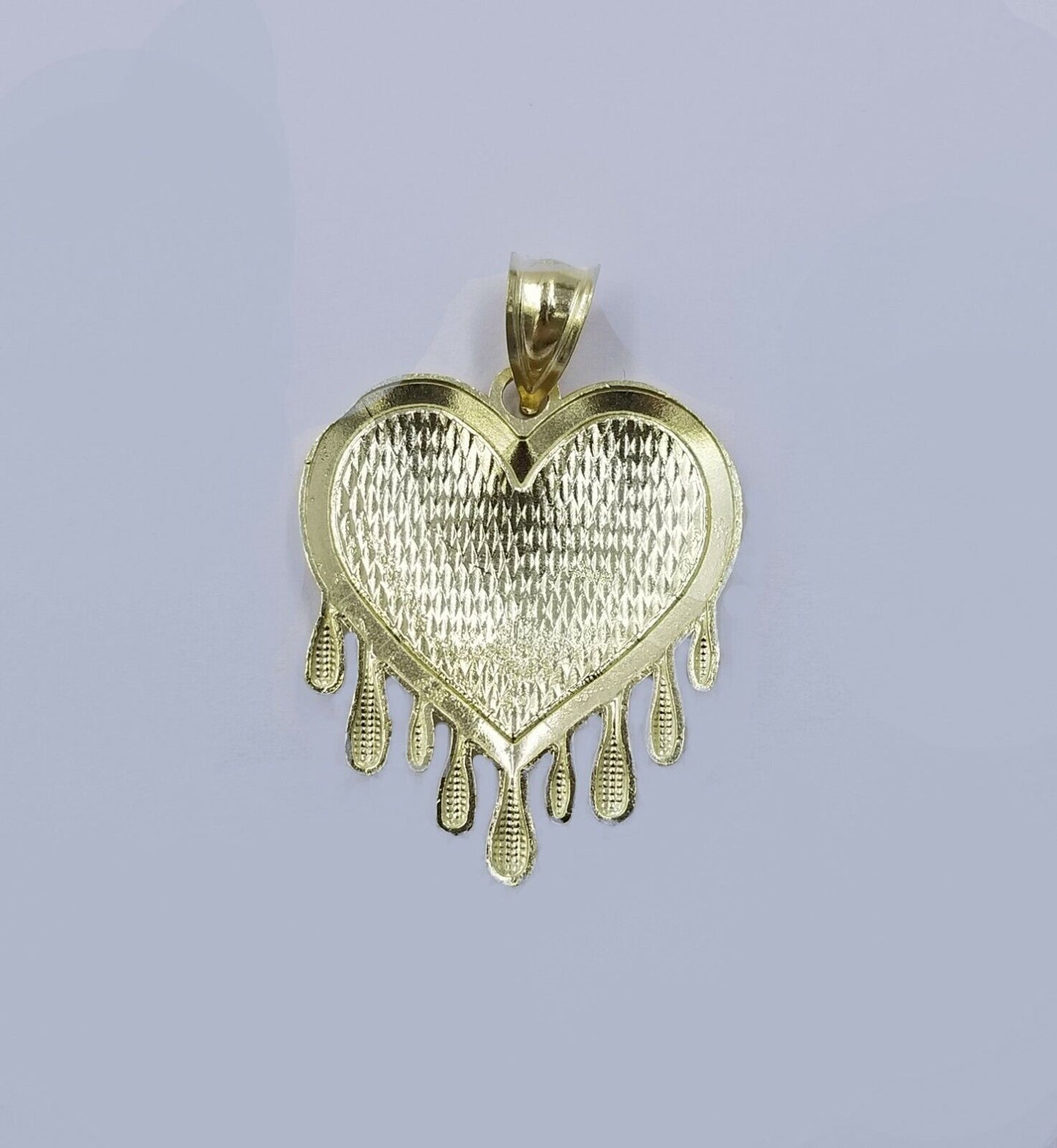 Real 10k Yellow Gold Charm Pendant Dripping heart w/ Franco Chain 18" 2mm ladies