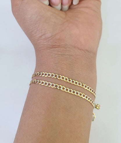 14K Solid Cuban Curb Link Bracelet Diamond Cut 3mm 8" Inch REAL Yellow Gold
