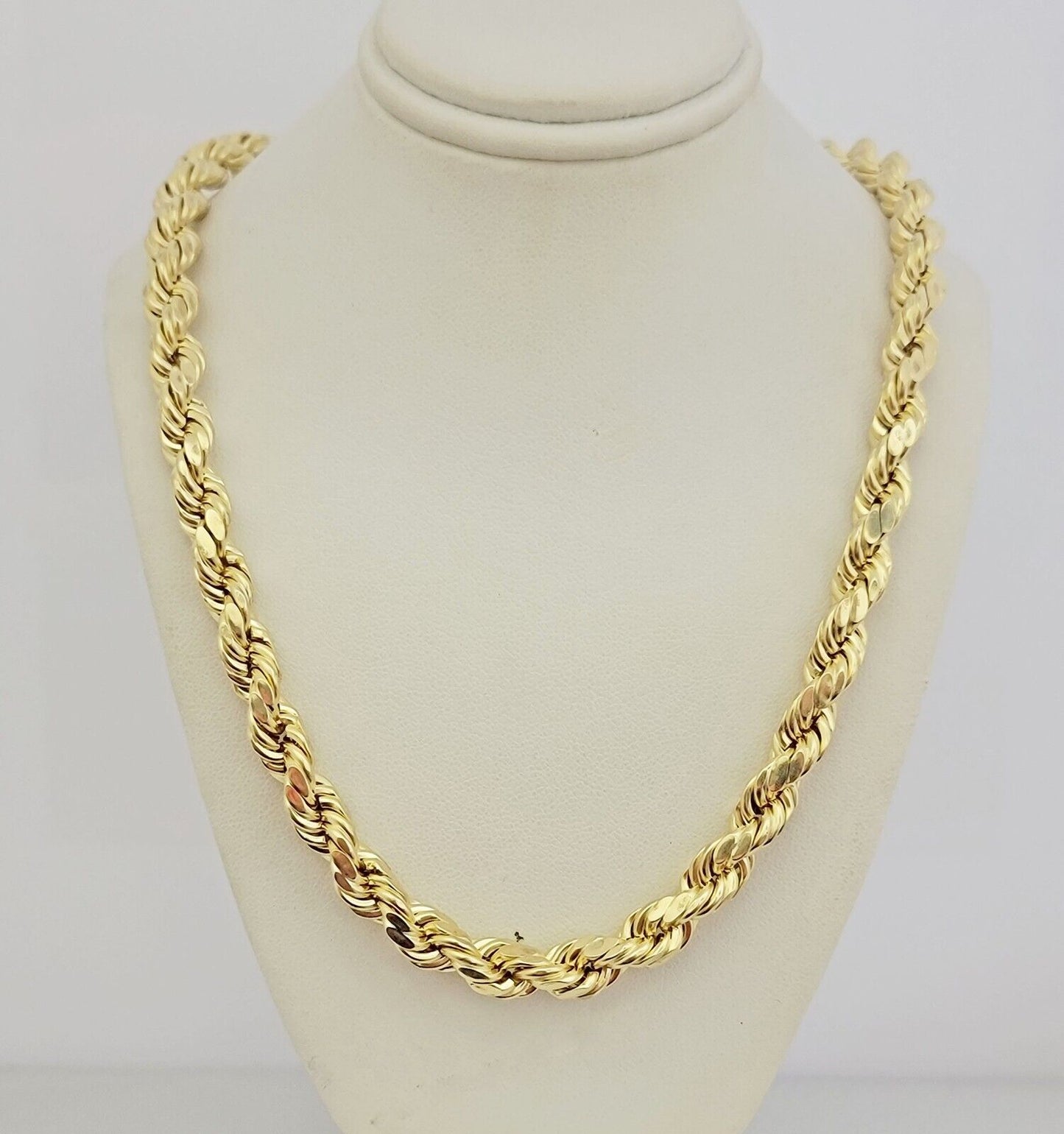 10K Yellow Gold Rope Chain Necklace 8mm 22 Inch REAL 10kt Diamond Cuts For Mens