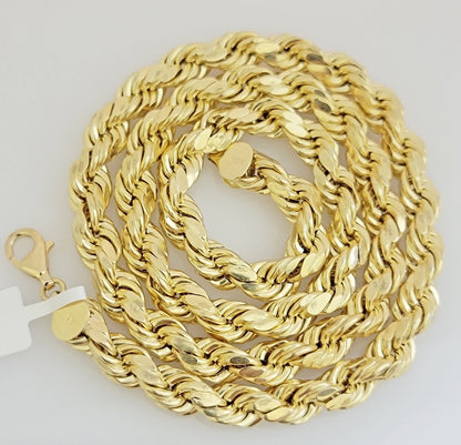 10K Yellow Gold Rope Chain Necklace 8mm 22 Inch REAL 10kt Diamond Cuts For Mens