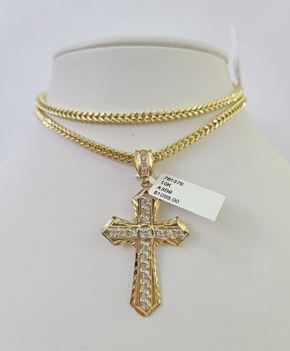 Side angle view of Franco chain necklace featuring Jesus cross pendant charm