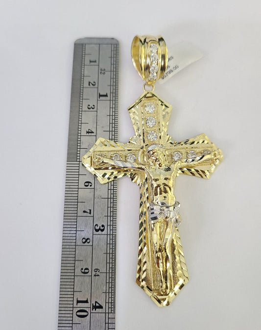 10K Miami Cuban Link Chain Jesus Cross Pendent Charm 8mm 20"-30" Necklace Gold