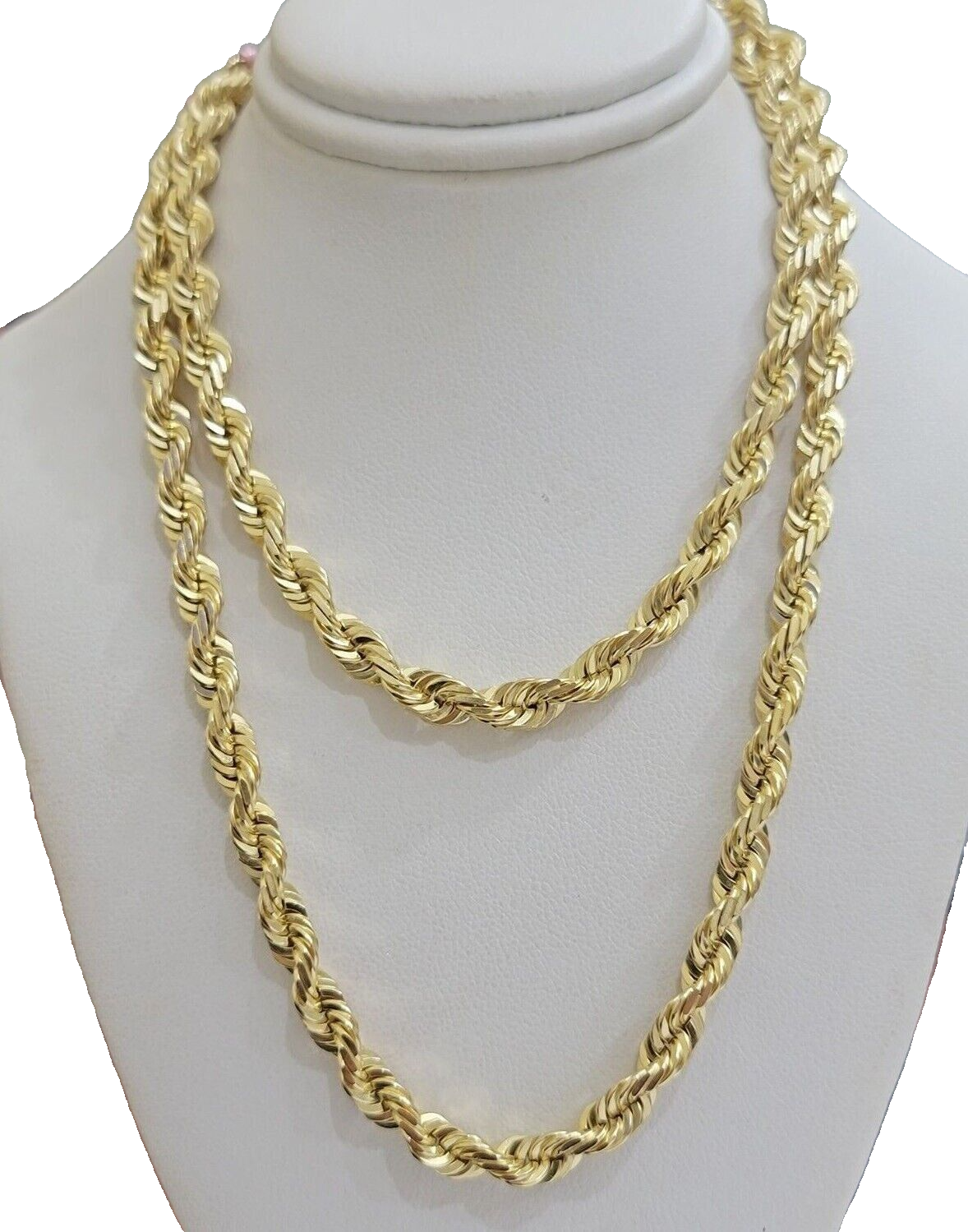 Real 10k Gold Necklace 6mm Rope 30 Inch Diamond Cut Solid 10kt Chain For mens