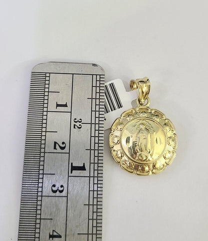 10K yellow gold Jesus and Mary pendant with Franco chain necklace by Reva Jeweler