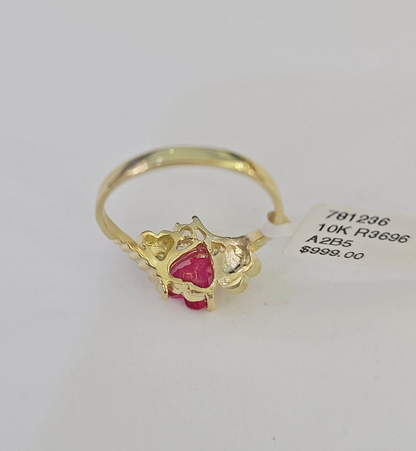 Real 10k Yellow Gold Hearts Ring For Ladies 10Kt Genuine All Sizes
