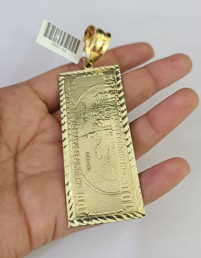 10K Miami Cuban Link Chain 100 Dollar Bill Pendent Charm 8mm 20"-30" Necklace