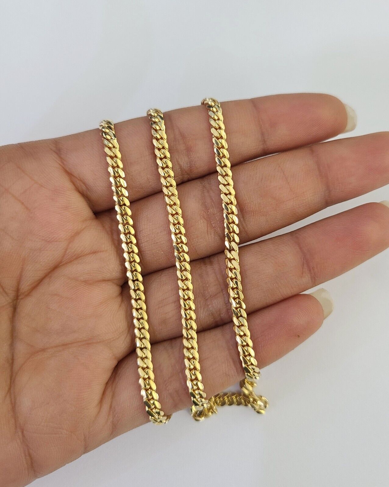18k Solid Miami Cuban Chain Yellow Gold 3mm 24" Inch Genuine Necklace Real