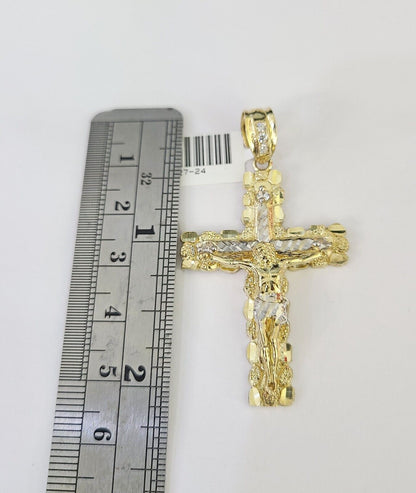 Side angle view of Franco chain necklace featuring Jesus cross pendant charm