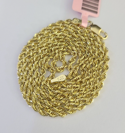 14k Solid Rope Chain Necklace 2mm 16"-24" Inch Yellow Gold Men Women 14Kt