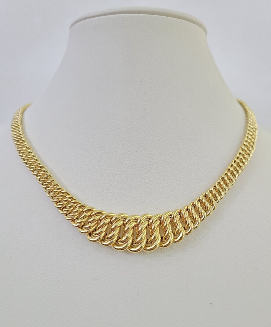 10K Gold Flat Byzantine Link Princesa Necklace 7mm 18 inch Real Yellow Chain